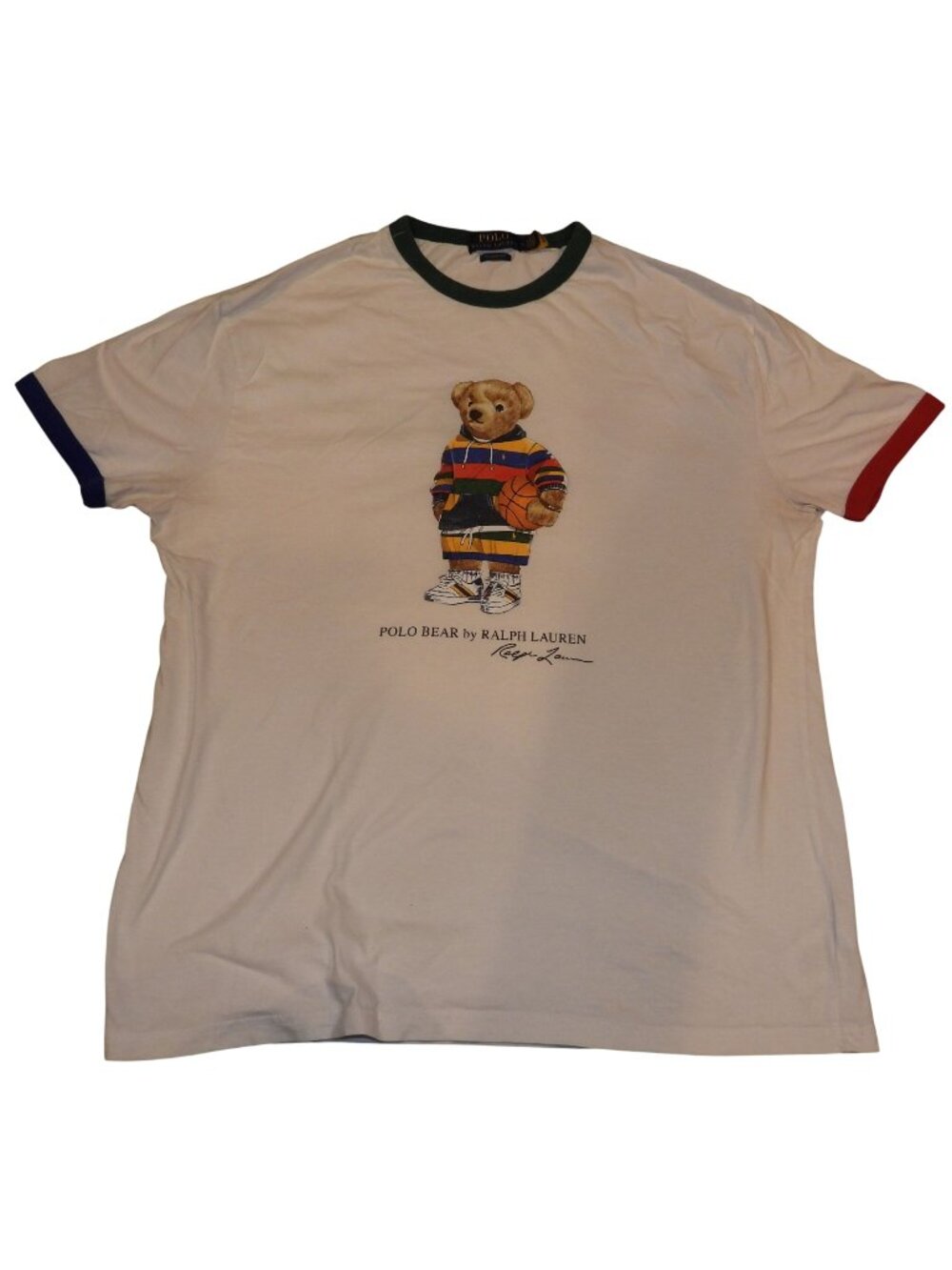 Polo Ralph Lauren Basketball Bear White Graphic Ringer T-Shirt Medium Unisex